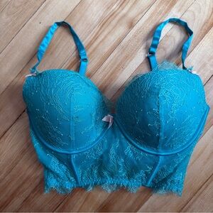 Victoria's Secret Emerald Green Lace Bra Bustier Boning with lace overlay 34 DD